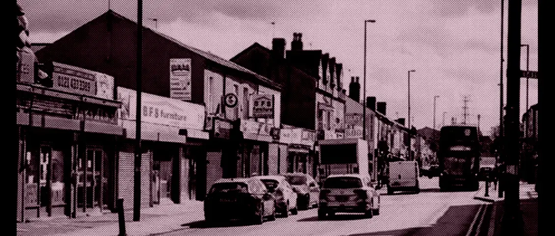 Grainy photo of the Stirchley High Street
